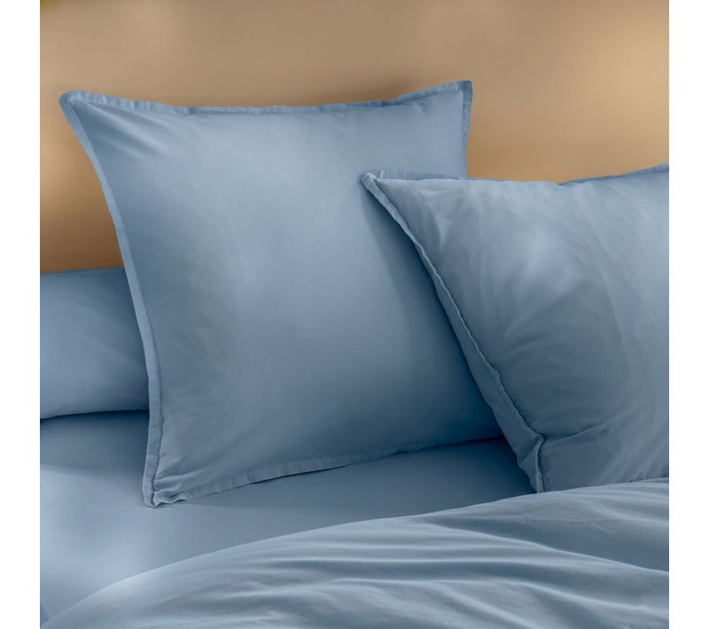 Taie D'oreiller Coton Lavé Bleu 65x65 Cm