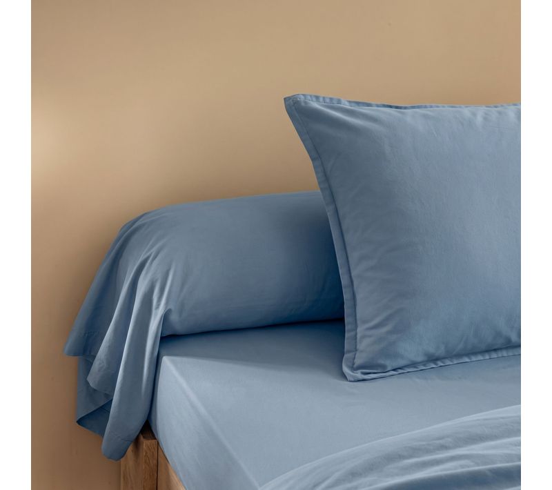 Taie De Traversin Coton Lavé Bleu 160 Cm