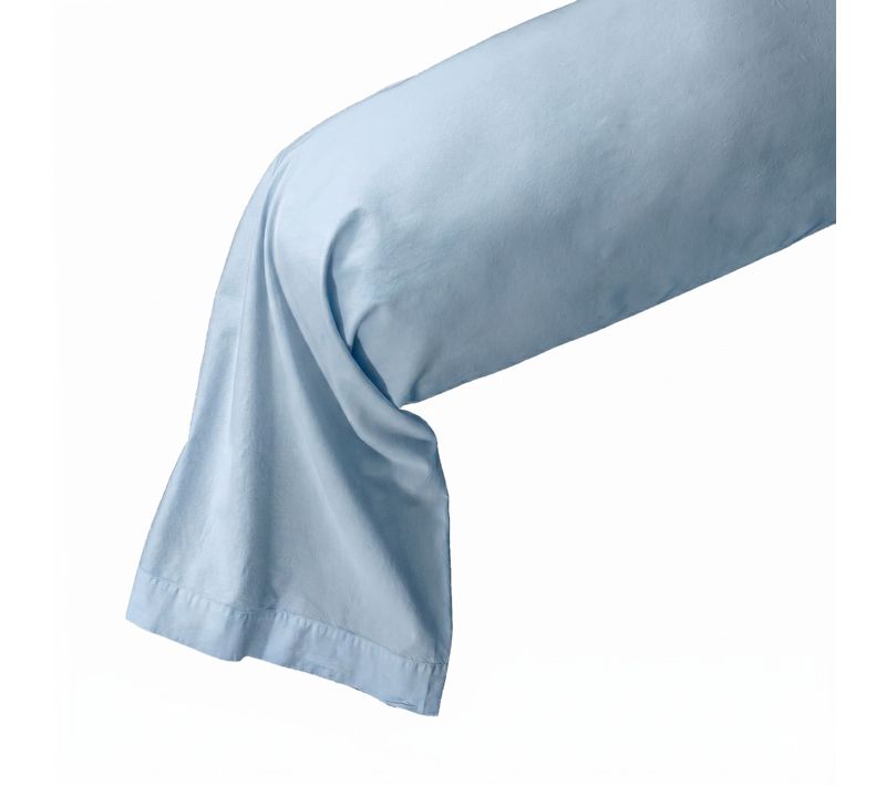 Taie De Traversin Coton Lavé Bleu Ciel 160 Cm