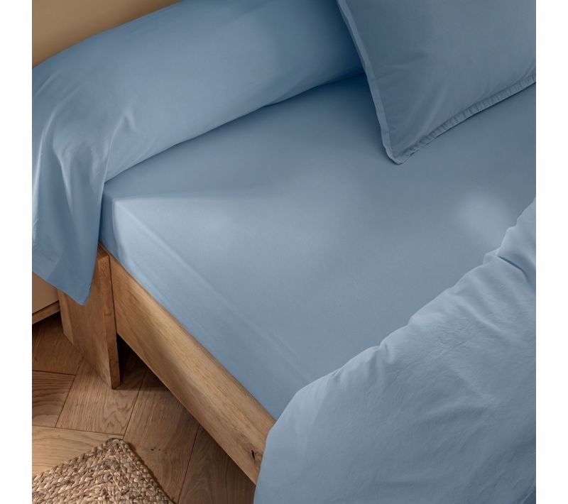 Drap Housse Coton Lavé Bonnet 30 Cm Bleu 140x190 Cm