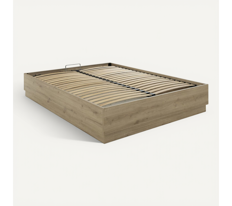 Lit Coffre En Bois Décor Chêne 36 Cm Teddy 140x190 Cm
