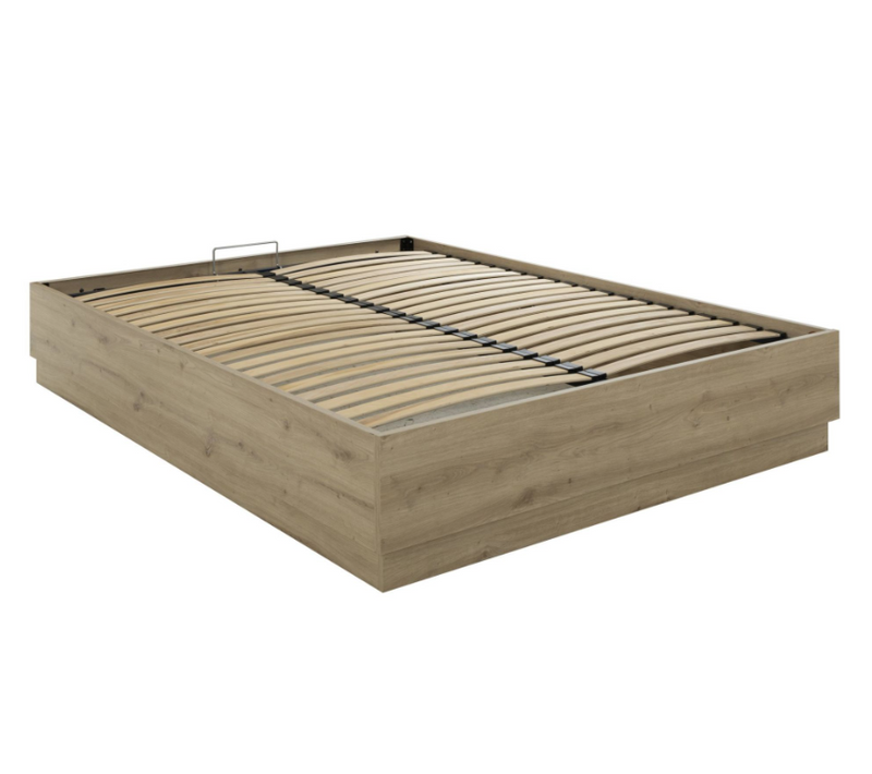 Lit Coffre En Bois Décor Chêne 36 Cm Teddy 160x200 Cm