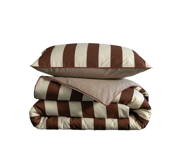 Parure De Lit Coton Rayure Nova Marron 140x200 Cm