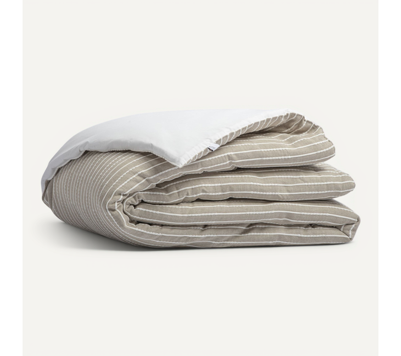 Housse De Couette Coton Rayure Dune Beige 240x220 Cm