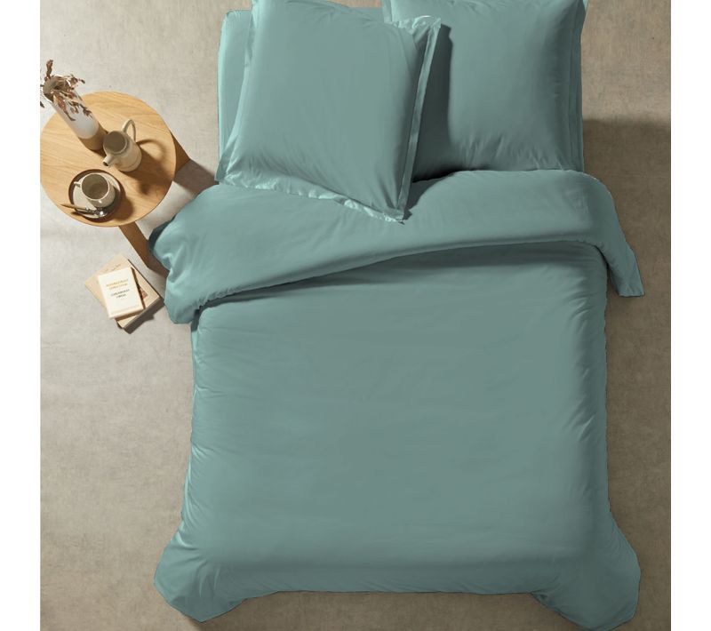 Parure De Lit Percale Unie Vert Sauge 240x220 Cm
