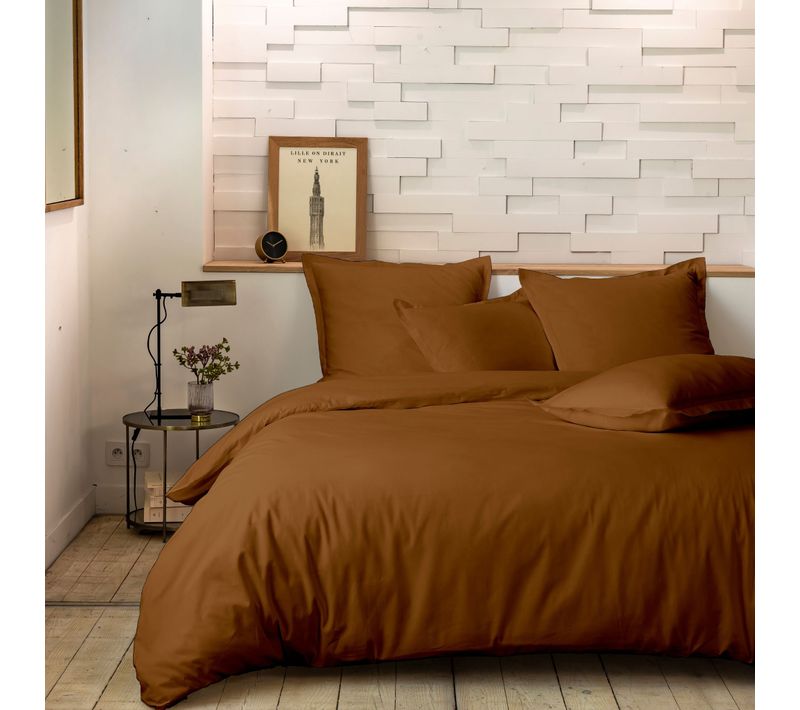Parure De Lit Percale Unie Marron 260x240 Cm
