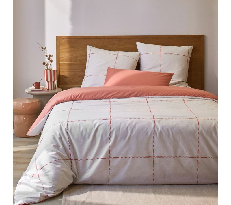 Parure De Lit Coton Carreaux Terracotta Axel 140x200 Cm