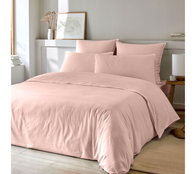 Parure De Lit Coton Et Bambou Lavé Rose 240x220 Cm