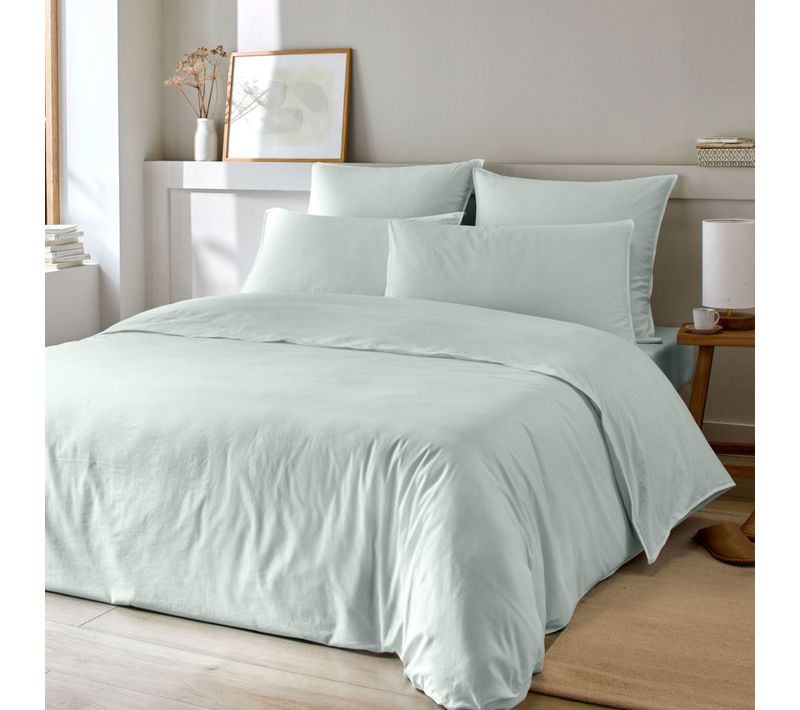 Parure De Lit Coton Et Bambou Lavé Vert 260x240 Cm