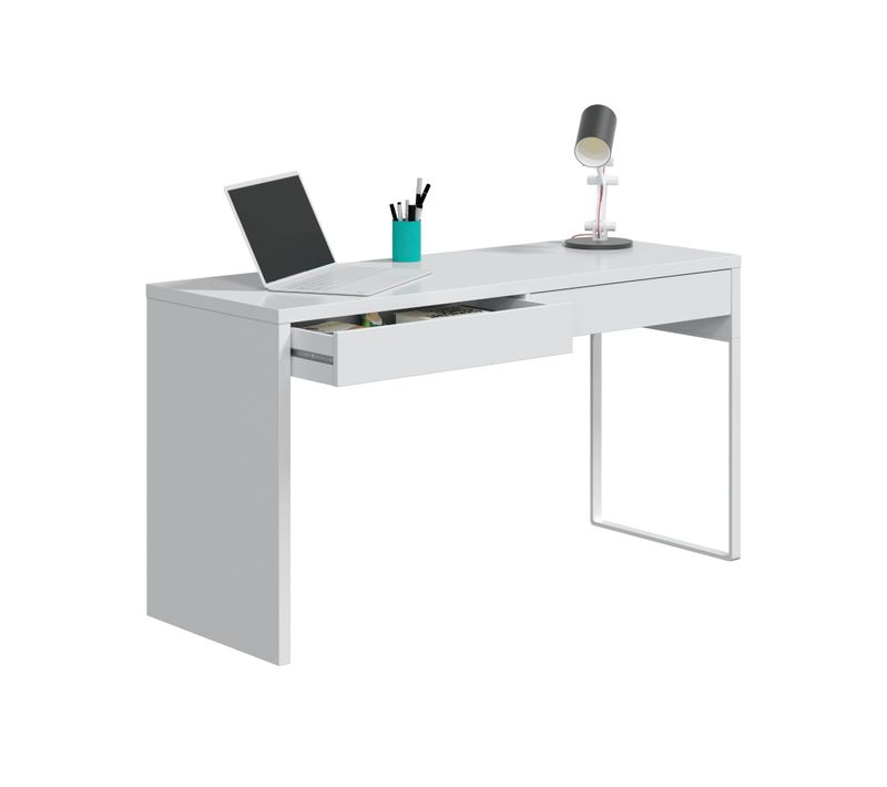 Bureau Réversible Bois Blanc Avec 2 Tiroirs