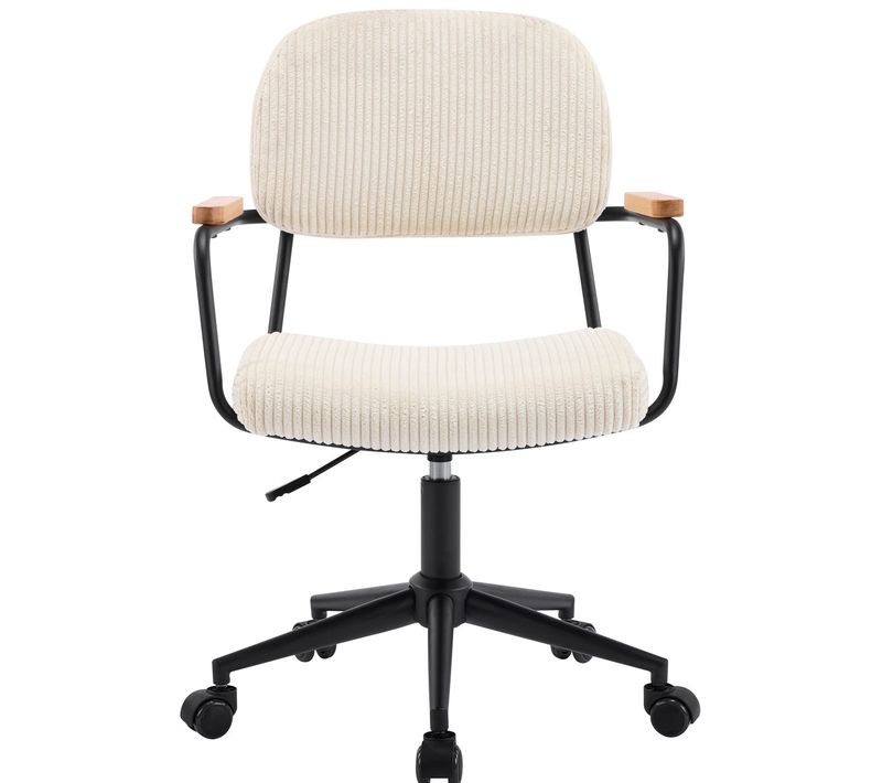 Fauteuil De Bureau Pivotant Et Réglable En Hauteur En Velours Côtelé Beige - Gianni