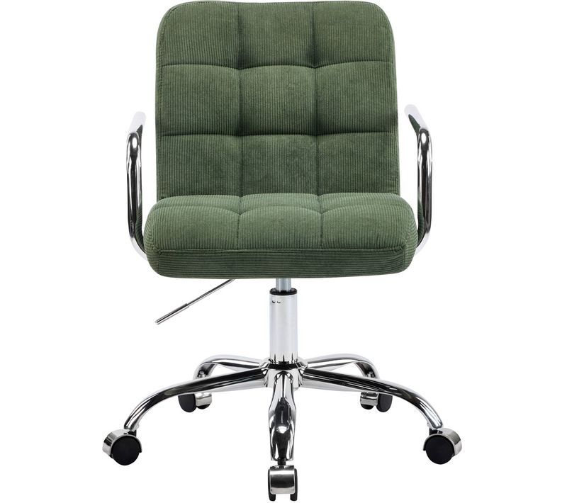 Fauteuil De Bureau Capitonné, Pivotant Et Réglable En Hauteur En Velours Côtelé Vert Kaki - Nolan