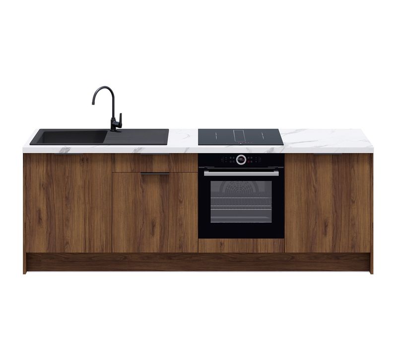 Meubles Bas De Cuisine - L. 245 Cm - Noyer Brun - Sierra