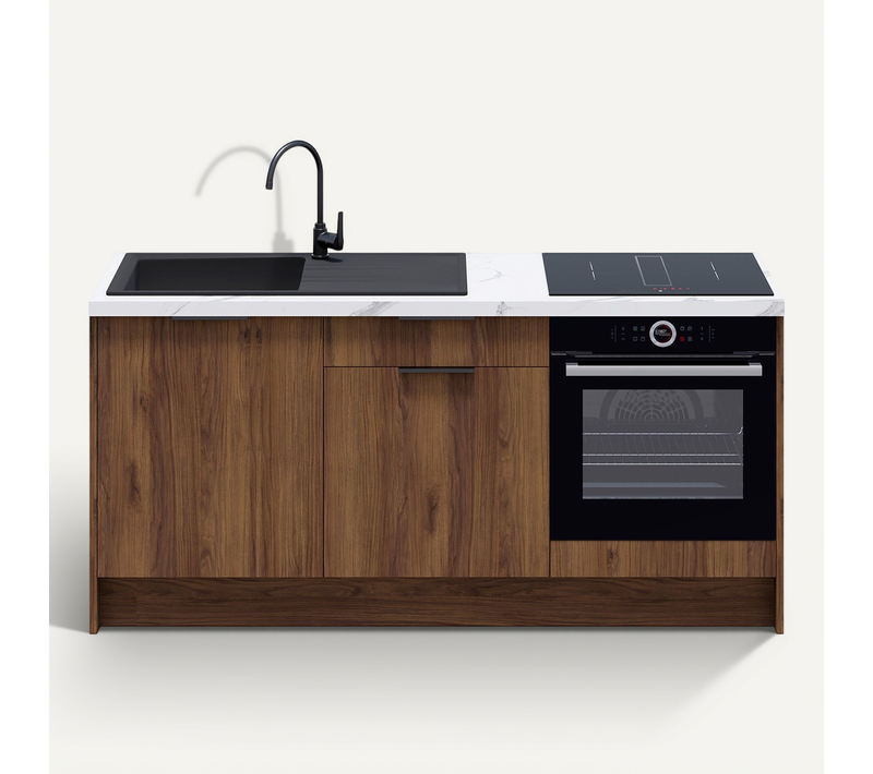 Meubles Bas De Cuisine - L. 185 Cm - Noyer Brun - Sierra