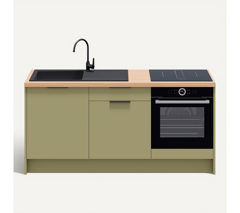 Meubles Bas De Cuisine - L. 185 Cm - Vert Olive - Luzia