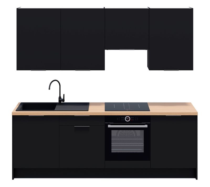 Ensemble De 8 Meubles De Cuisine - L. 245 Cm - Noir - Luzia
