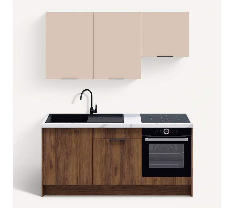 Ensemble De 6 Meubles De Cuisine - L. 185 Cm - Noyer Brun Et Cachemire - Sierra Mix