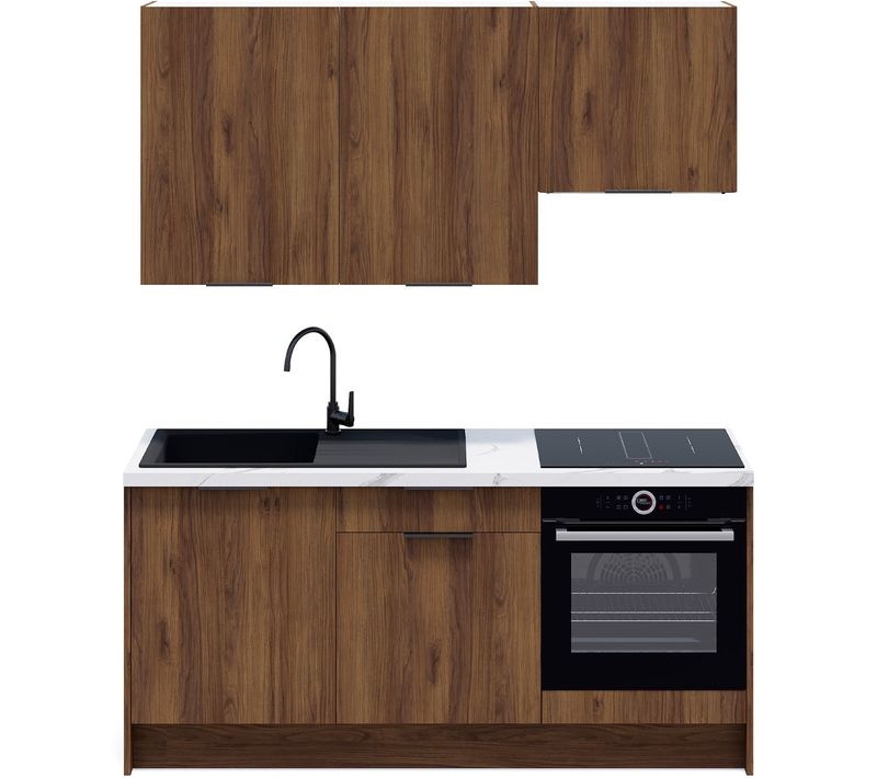 Ensemble De 6 Meubles De Cuisine - L. 185 Cm - Noyer Brun - Sierra