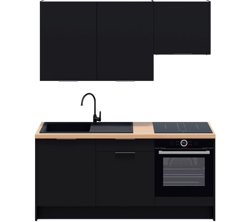 Ensemble De 6 Meubles De Cuisine - L. 185 Cm - Noir - Luzia