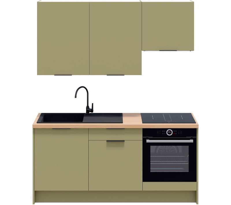 Ensemble De 6 Meubles De Cuisine - L. 185 Cm - Vert Olive - Luzia