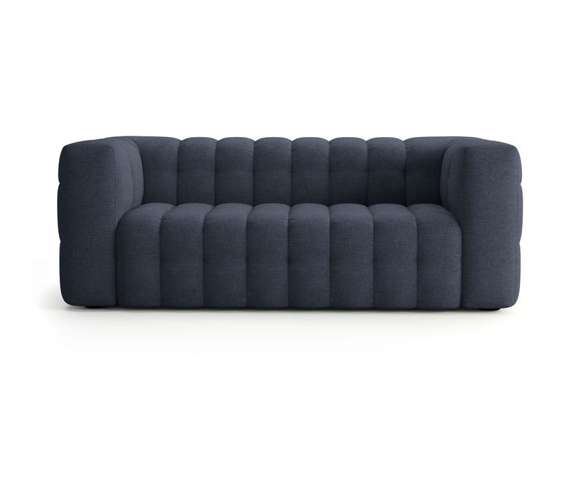 Canapé Capitonné 3 Places En Tissu Chenille Bleu Foncé - Cester