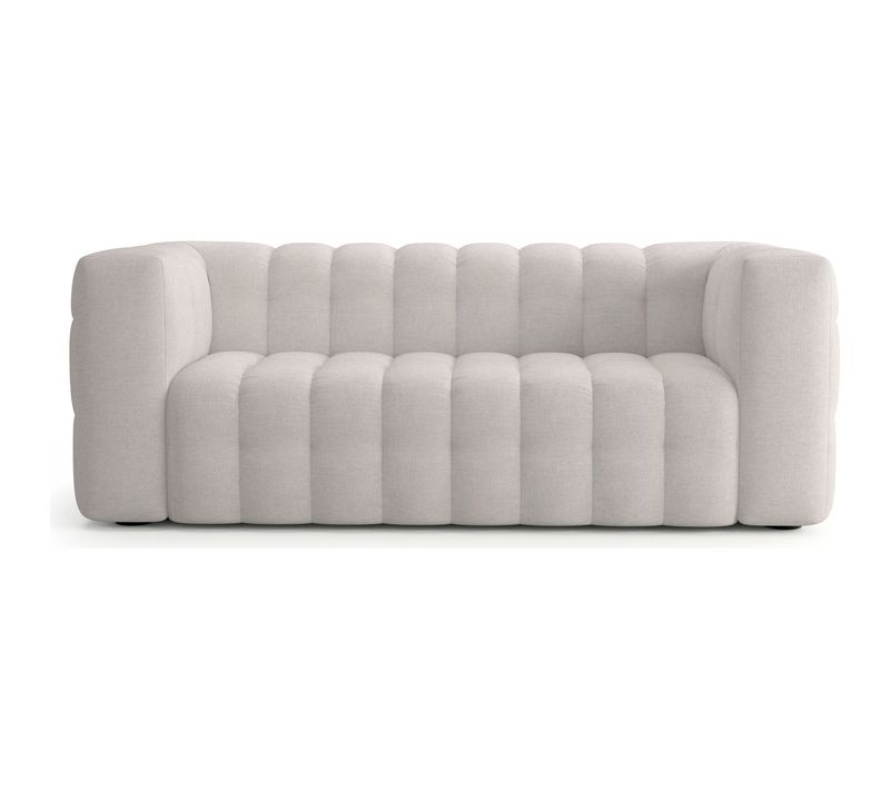 Canapé Capitonné 3 Places En Tissu Chenille Beige - Cester