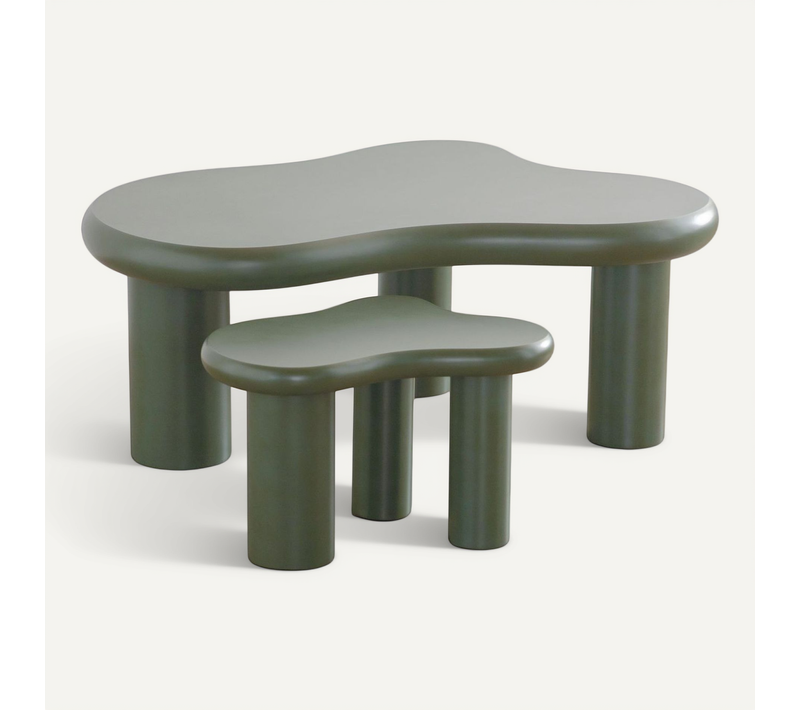 Lot De 2 Tables Basses Organiques Gigognes Vert Mat - Wave