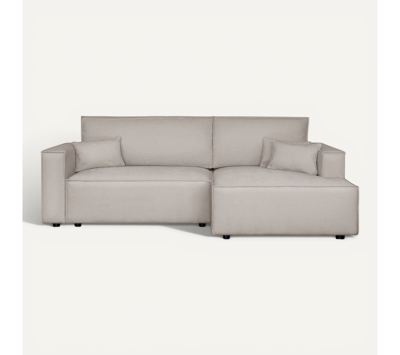 Canapé D'angle à Droite Convertible 3 Places En Tissu Chenille Taupe - Asti