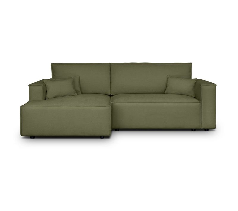 Canapé D'angle à Gauche Convertible 3 Places En Tissu Chenille Vert Olive - Asti