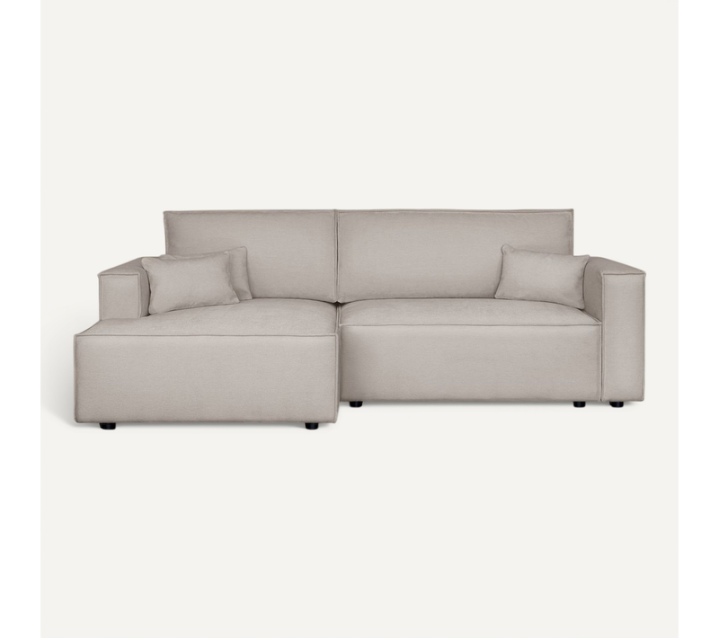 Canapé D'angle à Gauche Convertible 3 Places En Tissu Chenille Taupe - Asti