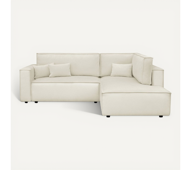 Canapé D'angle Ouvert à Droite Convertible 3 Places En Tissu Chenille Beige - Emma