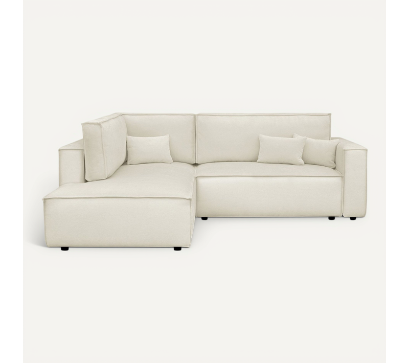 Canapé D'angle Ouvert à Gauche Convertible 3 Places En Tissu Chenille Beige - Emma