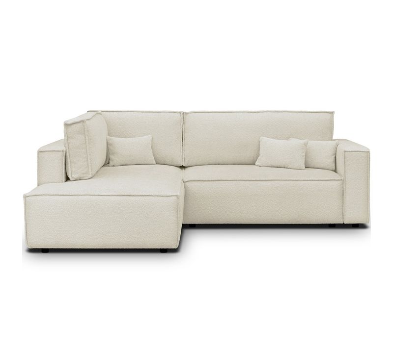 Canapé D'angle Ouvert à Gauche Convertible 3 Places En Tissu Bouclé Beige - Emma