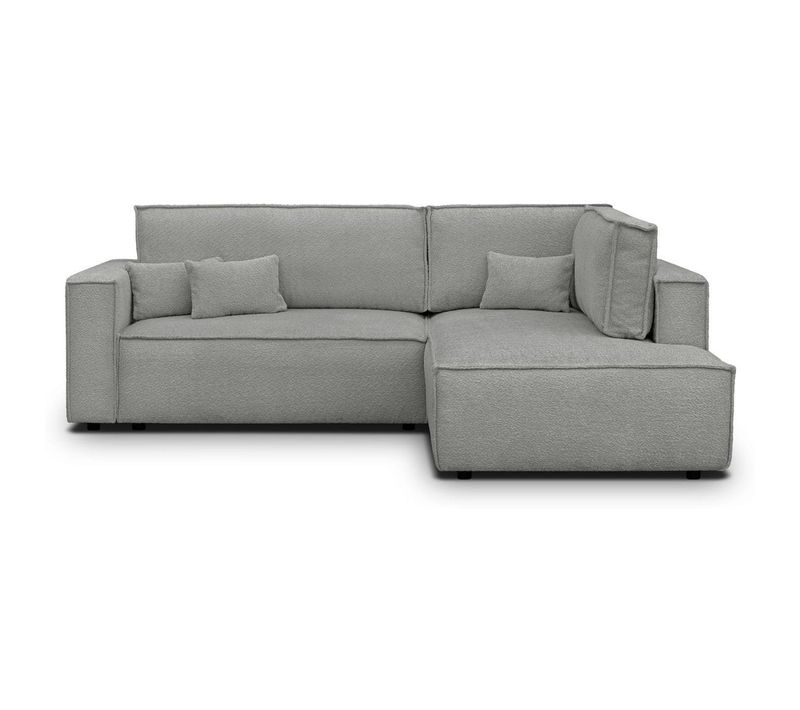 Canapé D'angle Ouvert à Droite Convertible 3 Places En Tissu Bouclé Gris Clair - Emma