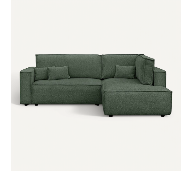 Canapé D'angle Ouvert à Droite Convertible 3 Places En Tissu Bouclé Vert Foncé - Emma