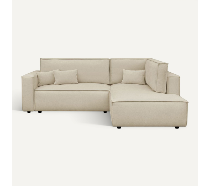 Canapé D'angle Ouvert à Droite Convertible 3 Places En Tissu Chenille Beige Foncé - Emma