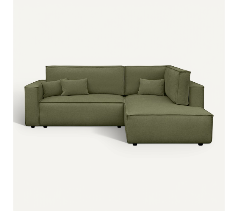 Canapé D'angle Ouvert à Droite Convertible 3 Places En Tissu Chenille Vert Olive - Emma