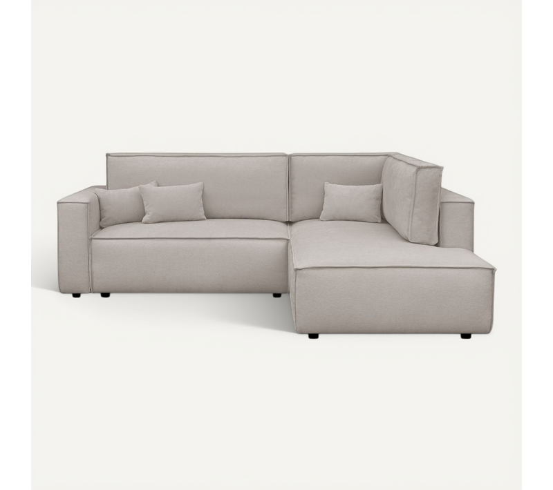 Canapé D'angle Ouvert à Droite Convertible 3 Places En Tissu Chenille Taupe - Emma