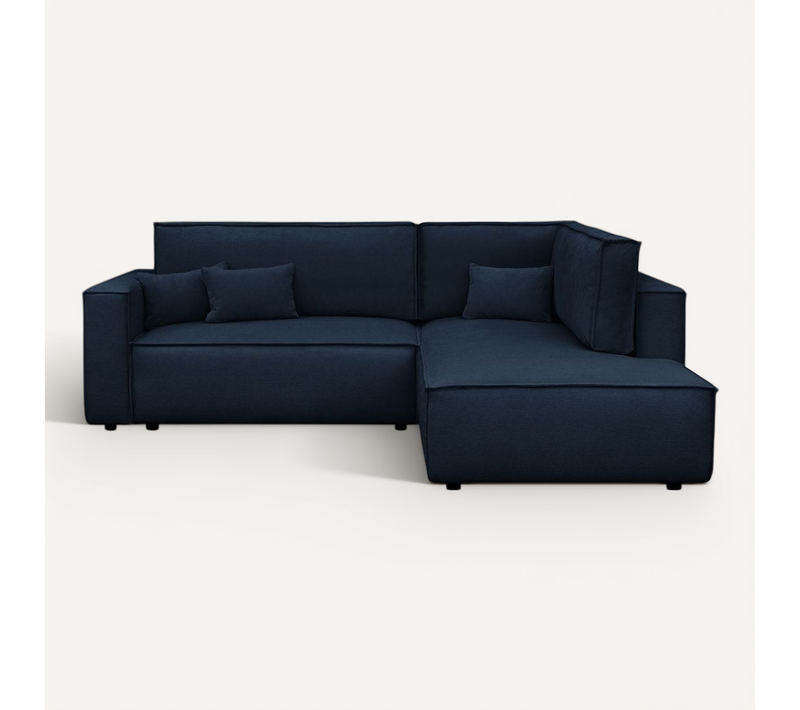 Canapé D'angle Ouvert à Droite Convertible 3 Places En Tissu Chenille Bleu Foncé - Emma