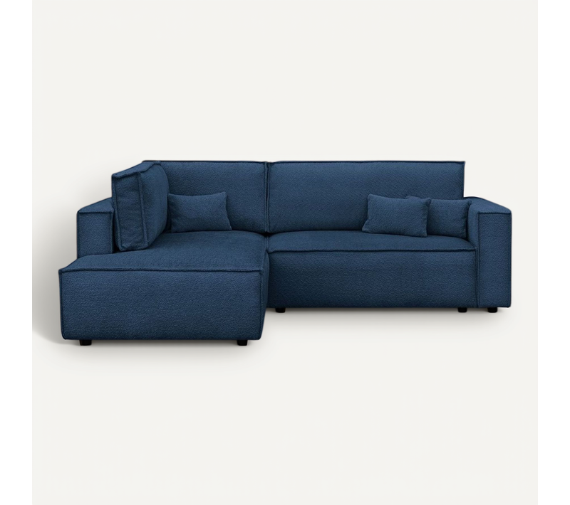 Canapé D'angle Ouvert à Gauche Convertible 3 Places En Tissu Bouclé Bleu Foncé - Emma