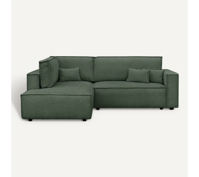 Canapé D'angle Ouvert à Gauche Convertible 3 Places En Tissu Bouclé Vert Foncé - Emma