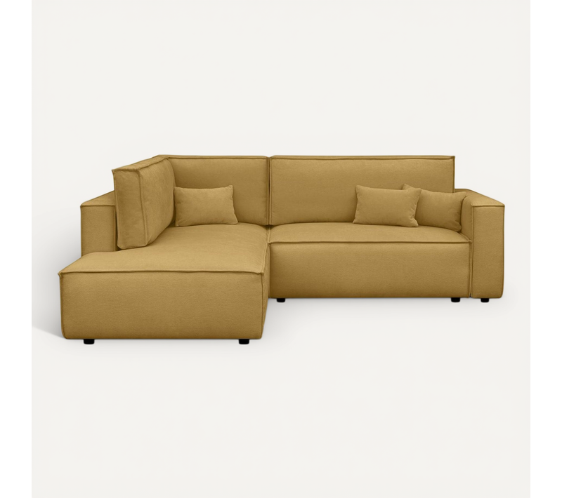 Canapé D'angle Ouvert à Gauche Convertible 3 Places En Tissu Chenille Jaune Moutarde - Emma