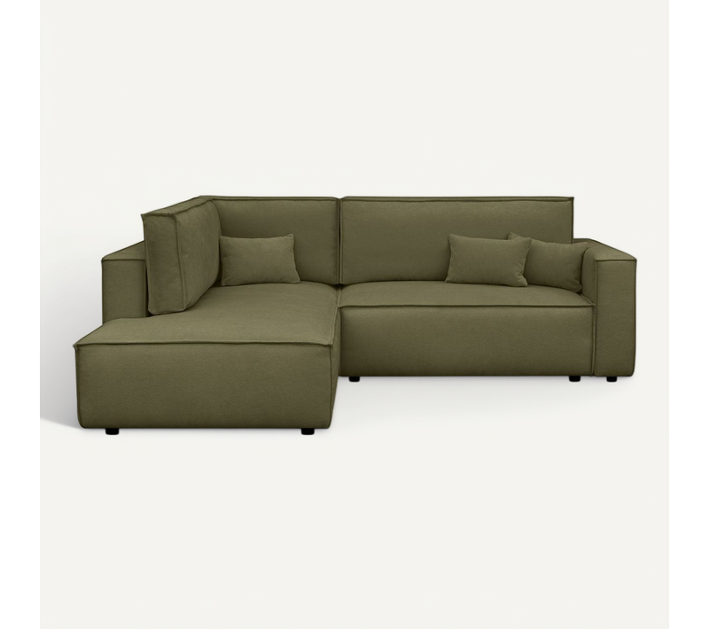 Canapé D'angle Ouvert à Gauche Convertible 3 Places En Tissu Chenille Vert Kaki - Emma