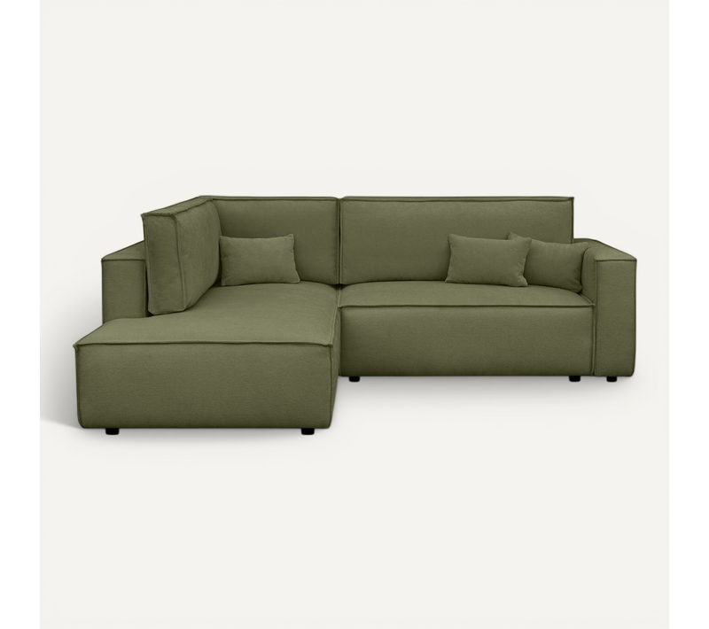 Canapé D'angle Ouvert à Gauche Convertible 3 Places En Tissu Chenille Vert Olive - Emma