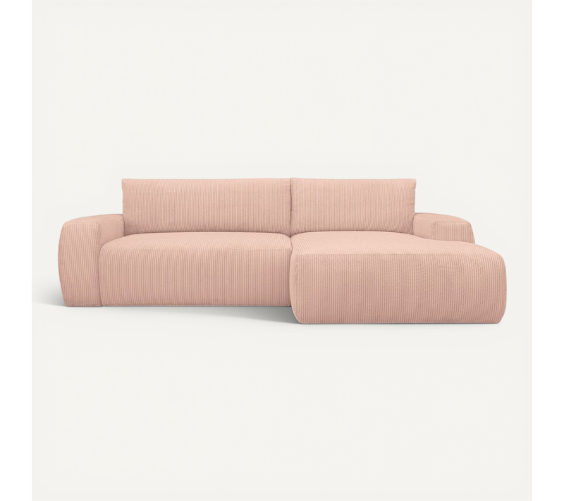 Canapé D'angle Droit Convertible 3 Places En Velours Côtelé Rose Pâle - Sonny