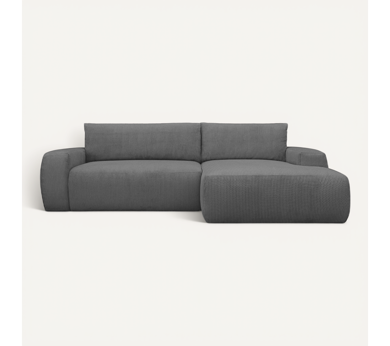 Canapé D'angle Droit Convertible 3 Places En Velours Côtelé Gris Anthracite - Sonny