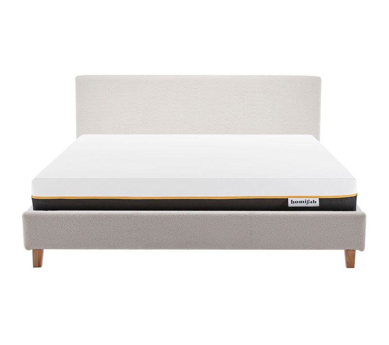 Ensemble Lit Adulte 180x200 - Tête De Lit En Tissu Bouclé Beige - Milo + Matelas Mousse