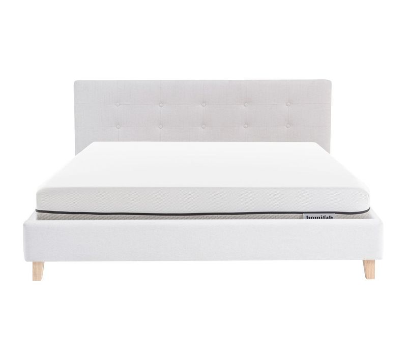 Ensemble Lit Adulte 180x200 - Tête De Lit En Tissu Beige - Milo + Matelas Ressorts Ensachés