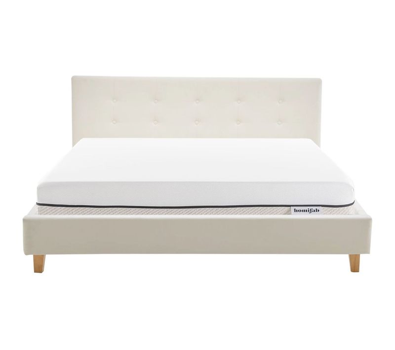 Ensemble Lit Adulte 140x190 - Tête De Lit En Velours Beige - Milo + Matelas Ressorts Ensachés