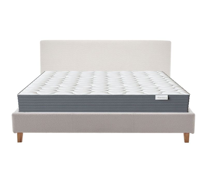 Ensemble Lit Adulte 180x200 - Tête De Lit En Tissu Bouclé Beige - Milo + Matelas Mousse